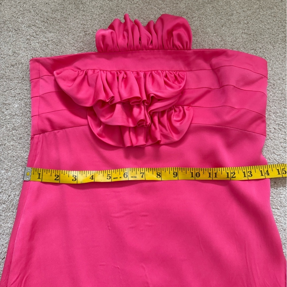 Y2K Alice + Olivia hot pink silk satin strapless bib ruffle mini dress 94% Silk - Picture 6 of 9